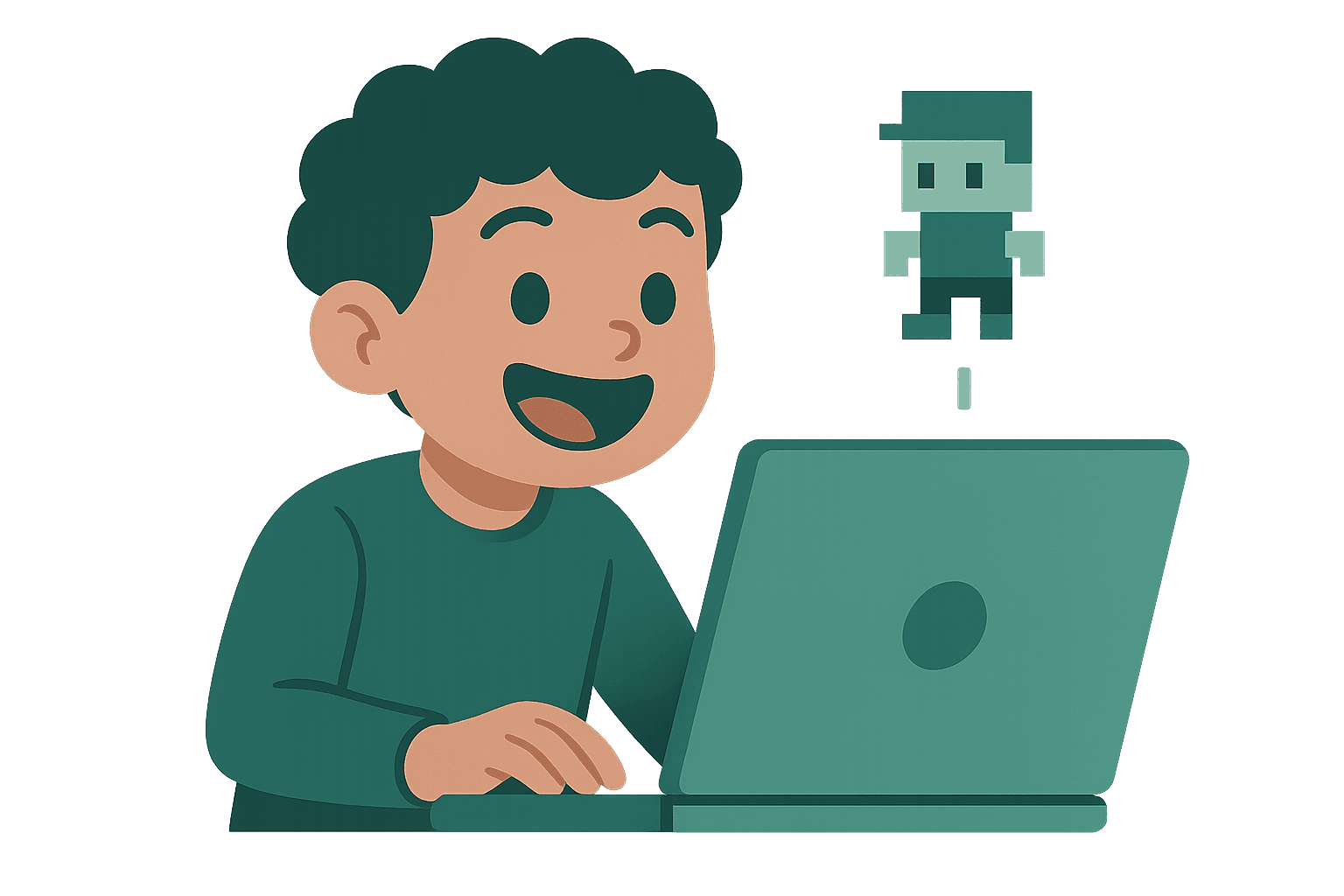 Kid making a game with a sprite character