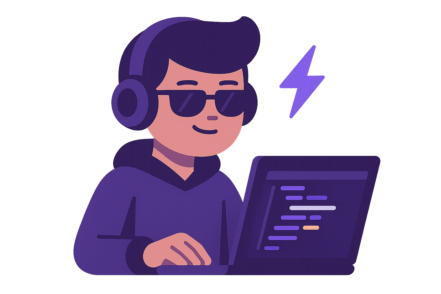 Teen with headphones coding in a dark theme editor